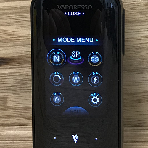 Menu vaporesso Luxe S