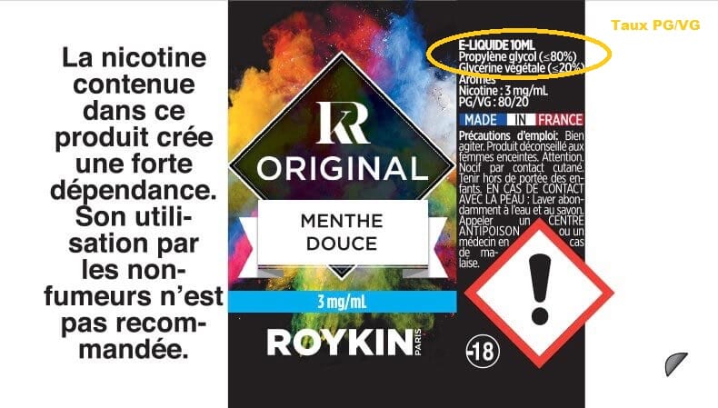 Degré de nicotine sur flacon de e liquide